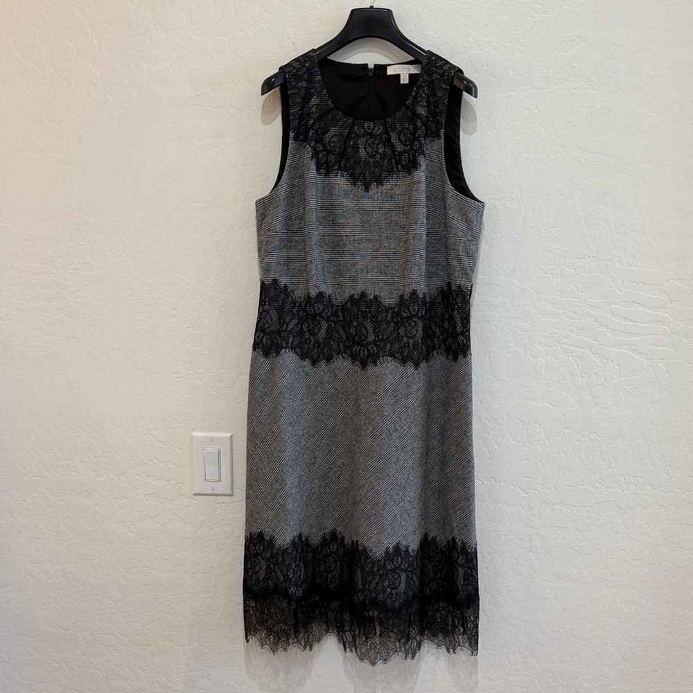 Etcetera Gray Midi Dress with Black Lace